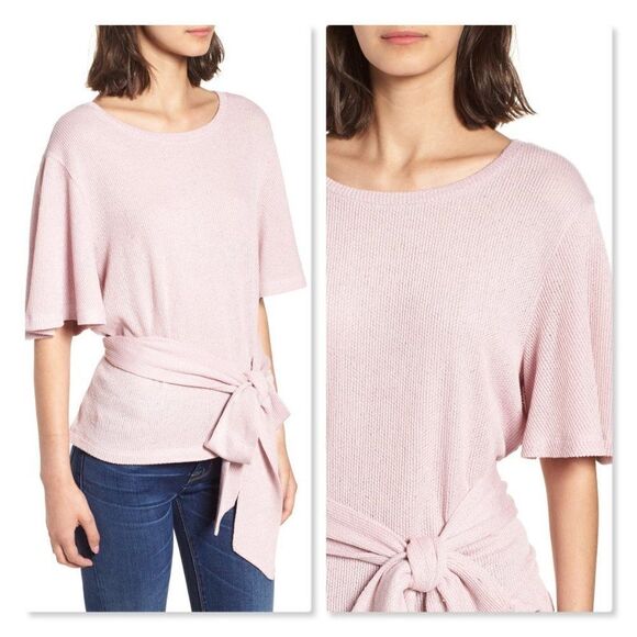 BP Tie Front Waffle Knit Tee sz XS in Pink - Picture 2 of 12